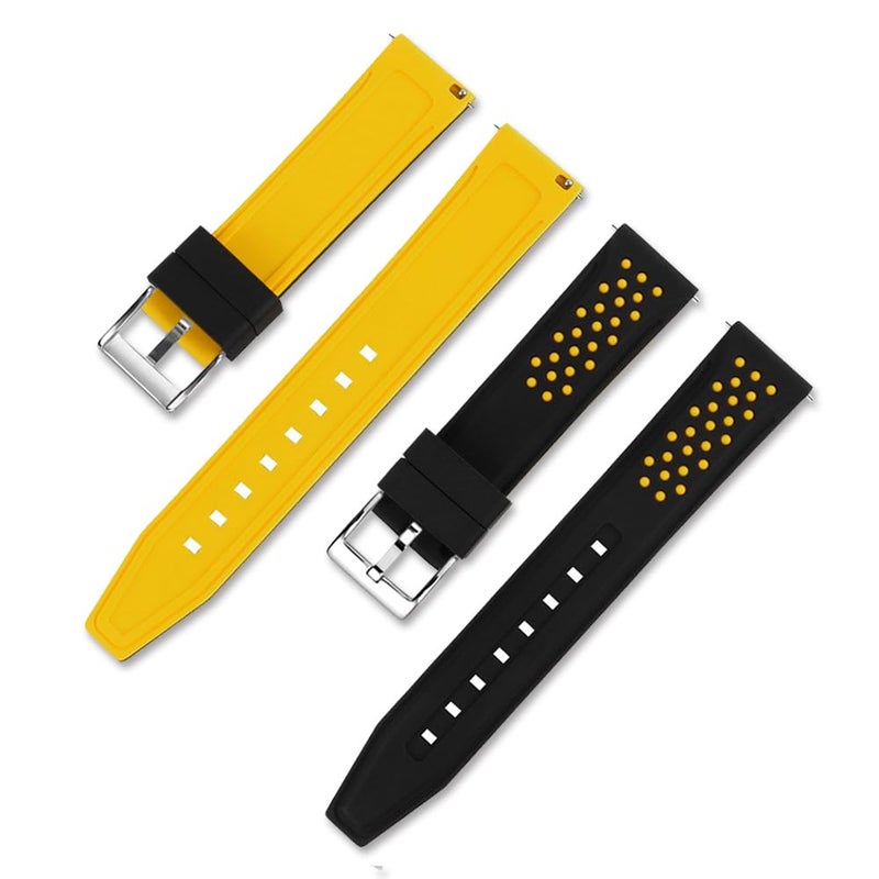 Narako Quick Release Silicone Watch Bands Divers Model Replacement Rubber Watch Strap 20mm 22mm 24mm 26mm Waterproof dot Bicolor Silver Buckle for Men and Women Sport (24mm, Yellow) - Image 2